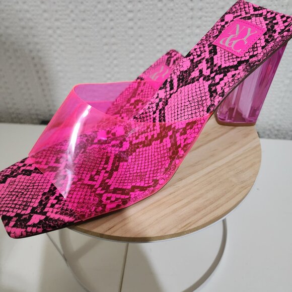 New York and Company Y2K Style Pink Snake-Print Lucite Mule Block Heel Size 10 - Picture 10 of 13